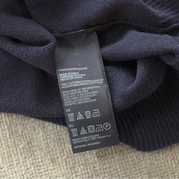 Tommy Hilfiger Mens Navy Beige Argyle V Neck Sweater 100% Cotton Size L - Picture 4 of 7